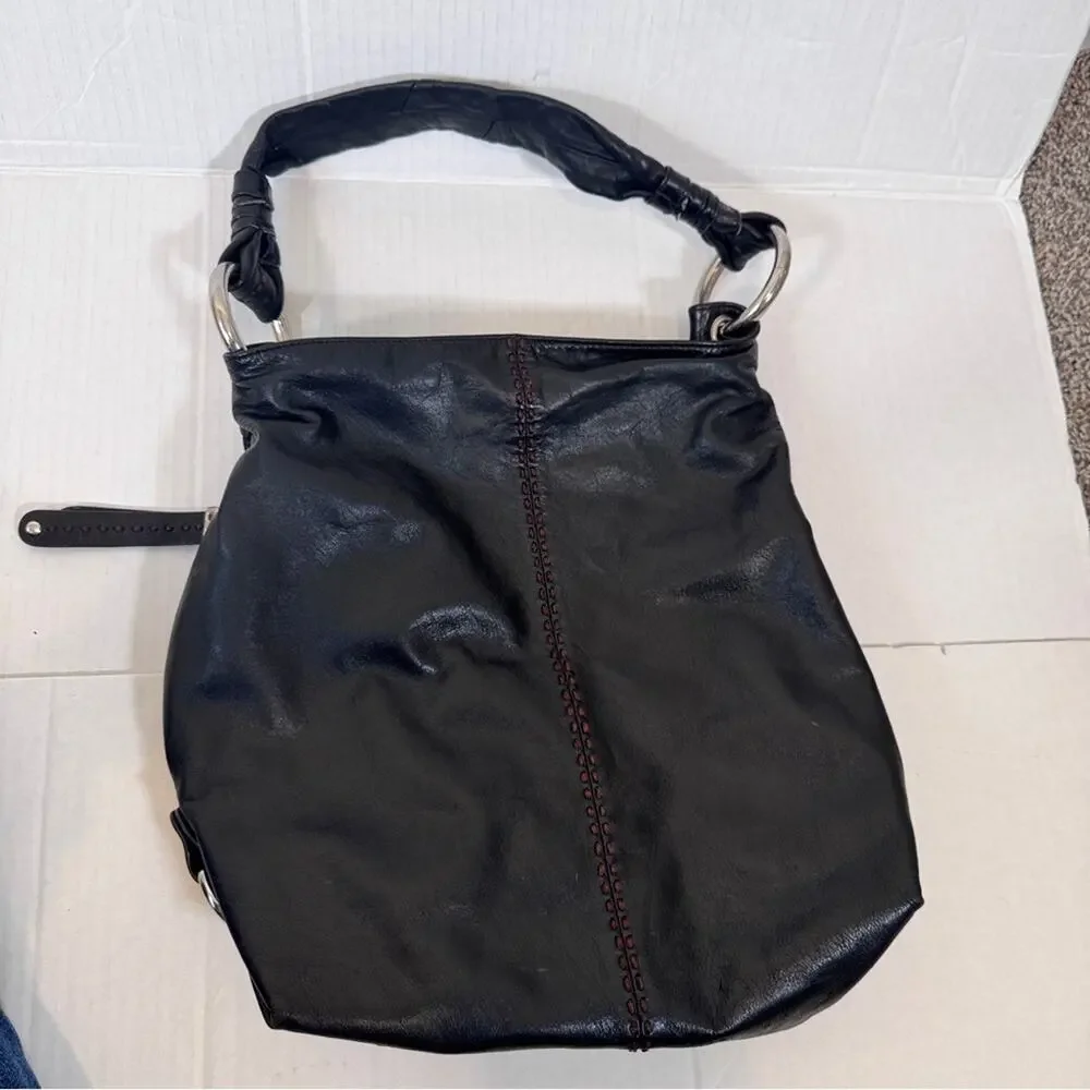 B Makowsky Black Leather Large Hobo Shoulder Bag Handbag Purse Women’s Fall Boho
